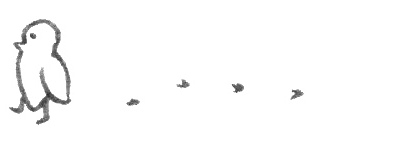 wandering bird ... a little black pen doodle by indigo eli of a little budgie walking along ... its footprints show behind