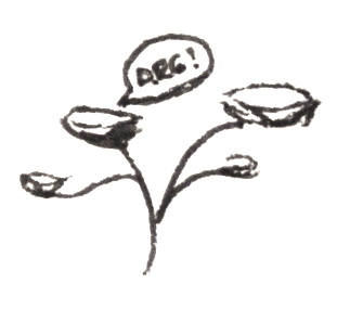 arg! ... a little black pen doodle by indigo eli of a branch-like structure holding four nests ... a speech bubble from one reads "arg!"