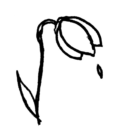 flower ... a little black pen doodle by indigo eli of a flower curved downward on its stem dropping a tiny inner petal ... or a seed?