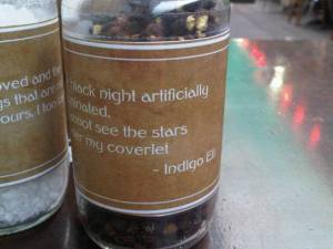 poetry line on pepper shaker. Page 27 cafe in Alice Springs june 2013 Laurie May cafe poet